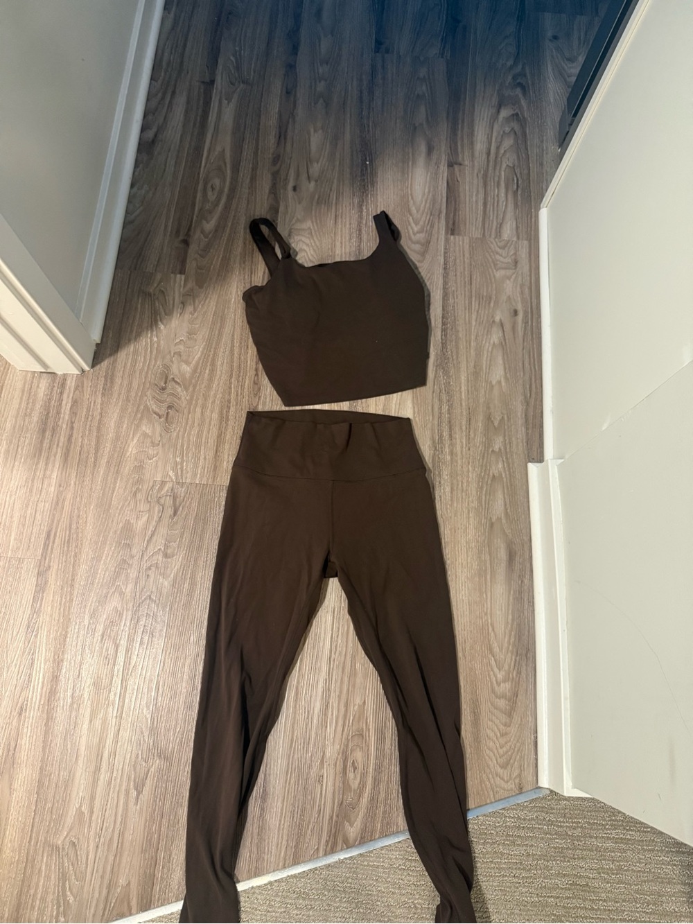 High-Rise Leggings & Cropped Tank Set - Chocolate Brown